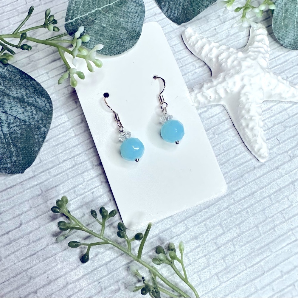 3/$18 Sky Blue Earrings with Faceted Glass Beads